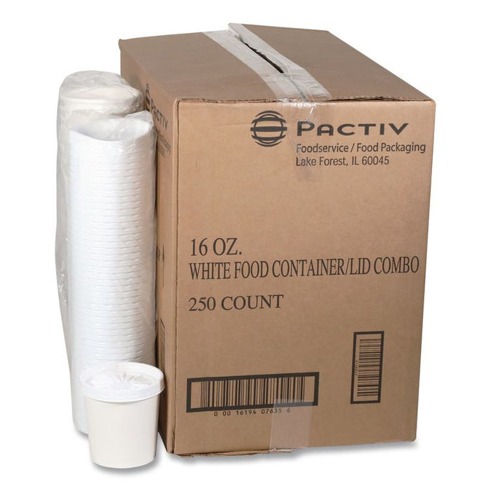 Paper Round Food Container and Lid Combo, 16 oz, 38" Diameter x 3.9" h, White, 250/Carton