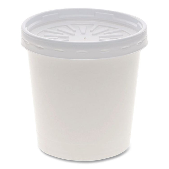Paper Round Food Container and Lid Combo, 16 oz, 38" Diameter x 3.9" h, White, 250/Carton