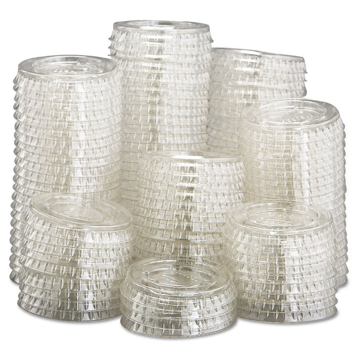 Portion/Souffle Cup Lids, Fits 0.5 oz to 1 oz Portion Cups, Plastic, Clear, 125/Pack, 20 Packs/Carton