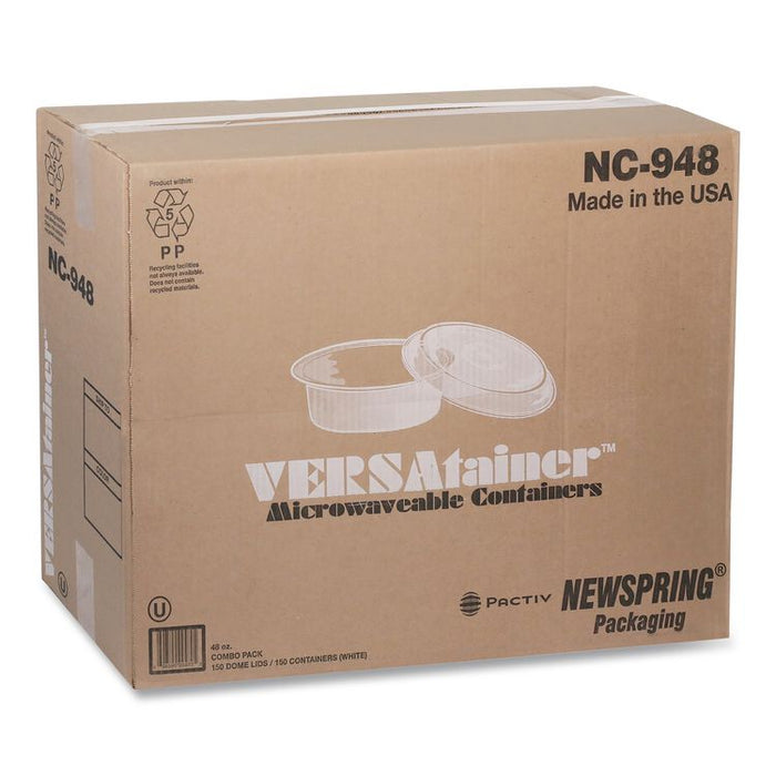 Newspring VERSAtainer Microwavable Containers, 48 oz, 9.5 x 9.5 x 2.4, White/Clear, Plastic, 150/Carton