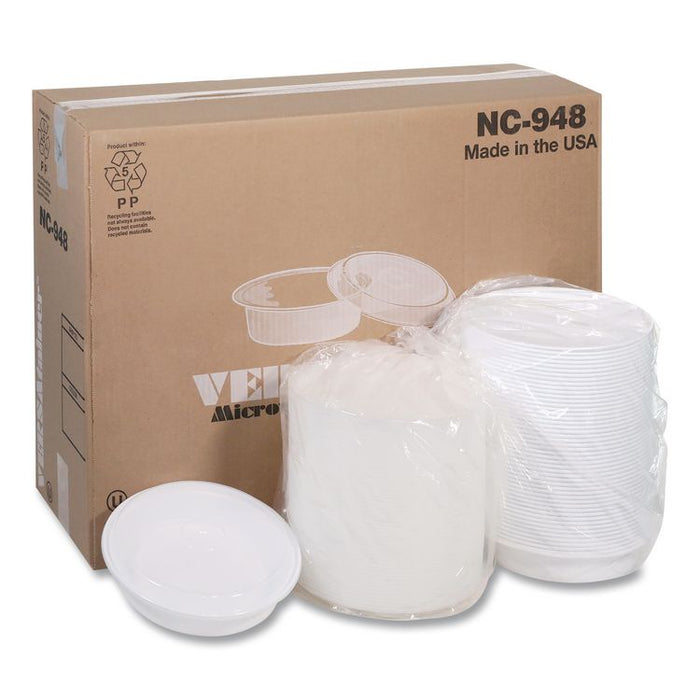 Newspring VERSAtainer Microwavable Containers, 48 oz, 9.5 x 9.5 x 2.4, White/Clear, Plastic, 150/Carton