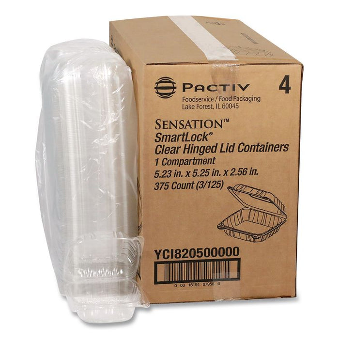 SENSATION SmartLock Hinged Lid Container, 5.2 x 5.3 x 2.56, Clear, Plastic, 375/Carton