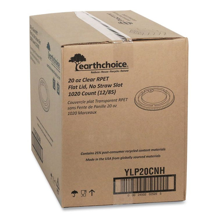 EarthChoice Strawless RPET Lid, Flat Lid, Fits 9 oz to 20 oz "A" Cups, Plastic, Clear, 1,020/Carton