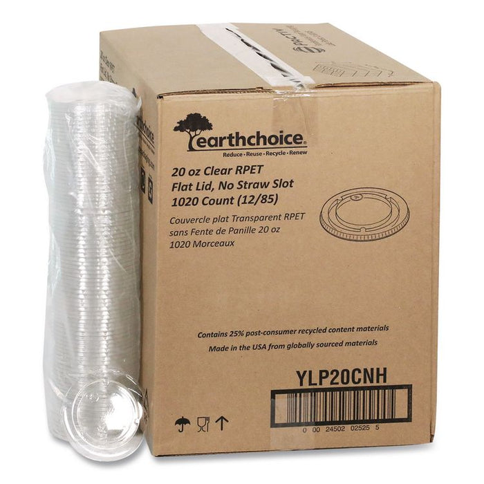 EarthChoice Strawless RPET Lid, Flat Lid, Fits 9 oz to 20 oz "A" Cups, Plastic, Clear, 1,020/Carton