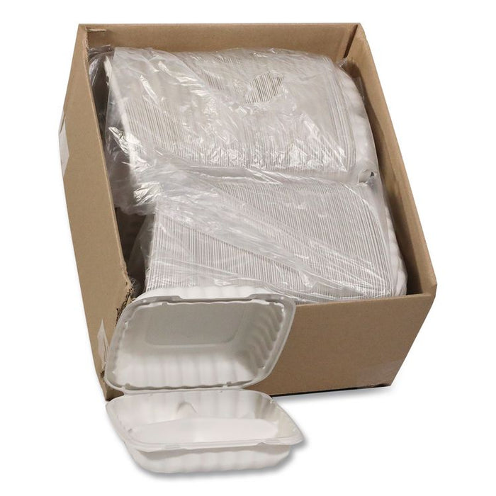 EarthChoice SmartLock Microwavable MFPP Hinged Lid Container, 3 Compartments, 9.33 x 8.88 x 3.1, White, Plastic, 120/Carton