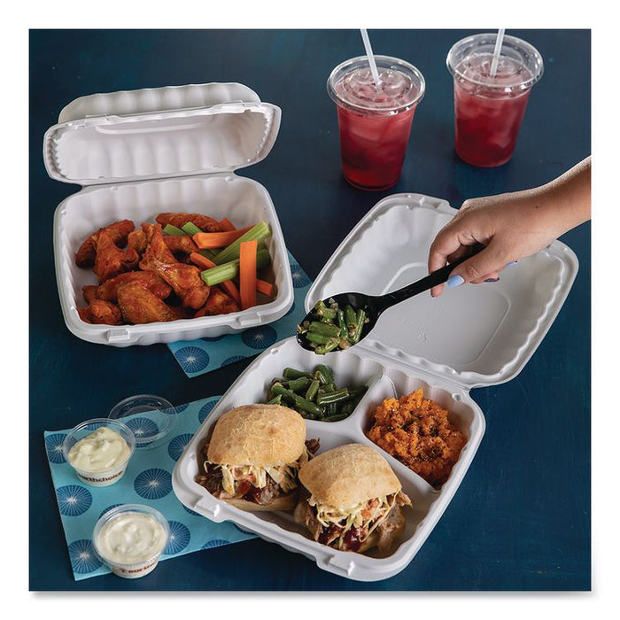 EarthChoice SmartLock Microwavable MFPP Hinged Lid Container, 3 Compartments, 9.33 x 8.88 x 3.1, White, Plastic, 120/Carton