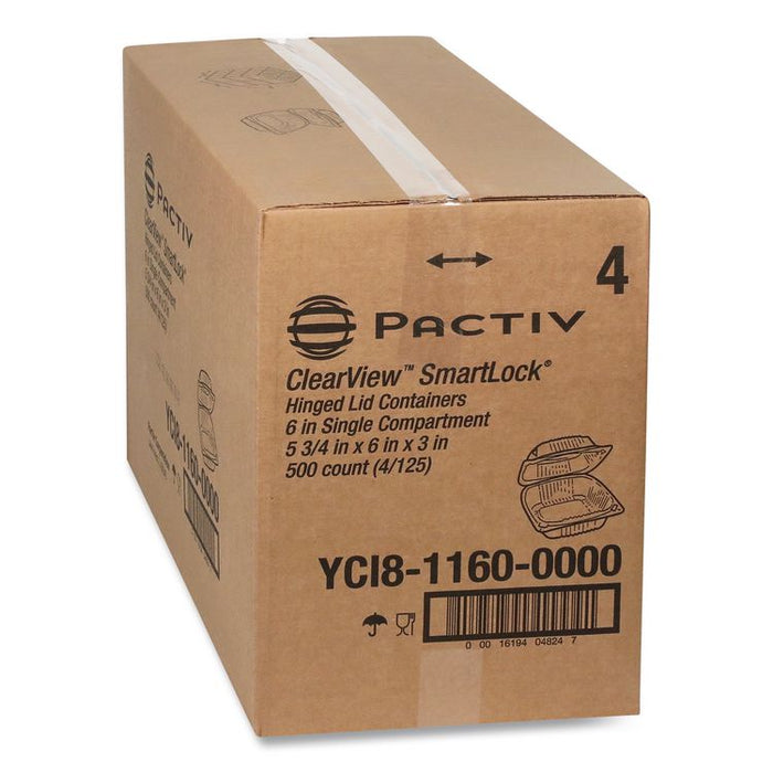 ClearView SmartLock Hinged Lid Container, 20 oz, 5.8 x 6 x 3, Clear, Plastic, 500/Carton