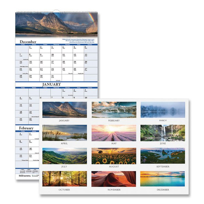 Earthscapes Recycled 3-Month Vertical Wall Calendar, Scenic Photography, 8 x 17, White Sheets, 14-Month: Dec 2025 to Jan 2027