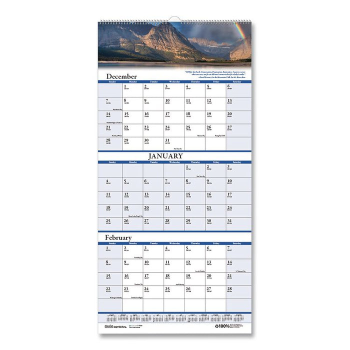 Earthscapes Recycled 3-Month Vertical Wall Calendar, Scenic Photography, 8 x 17, White Sheets, 14-Month: Dec 2025 to Jan 2027