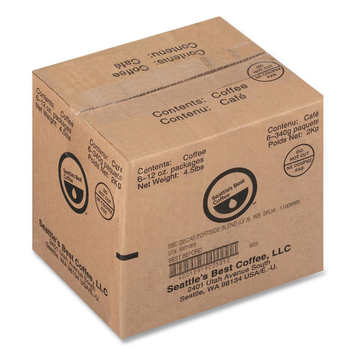 Port Side Blend Whole Bean Coffee, Decaffeinated Medium Roast, 12 oz Bag, 6/Carton