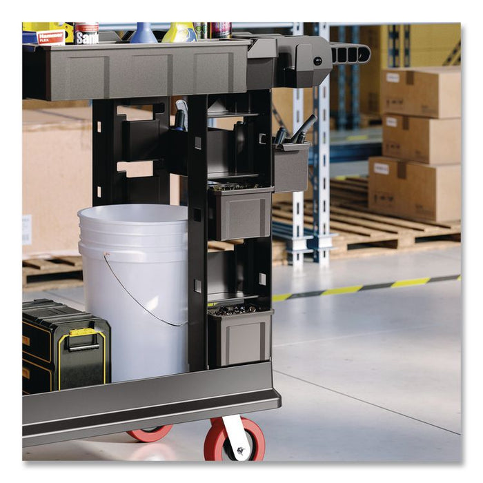 Customizable Bin System for Utility Carts, 2 Large Bins, 4 Small Bins, Black