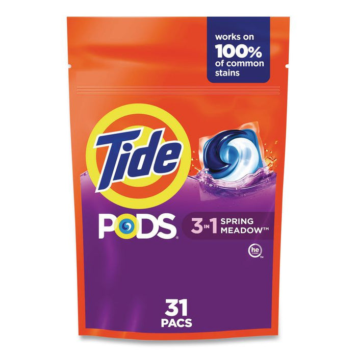 Pods, HE Compatible, Laundry Detergent, Spring Meadow Scent, 31/Pack, 4 Packs/Carton