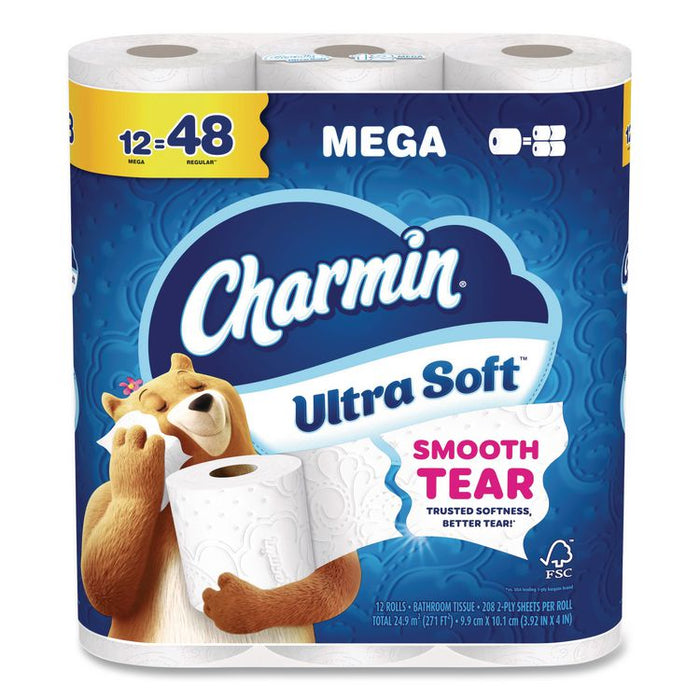 Ultra Soft Bathroom Tissue, Mega Roll, Septic Safe, 2-Ply, White, 208 Sheets/Roll, 12 Rolls/Pack, 5 Packs/Carton