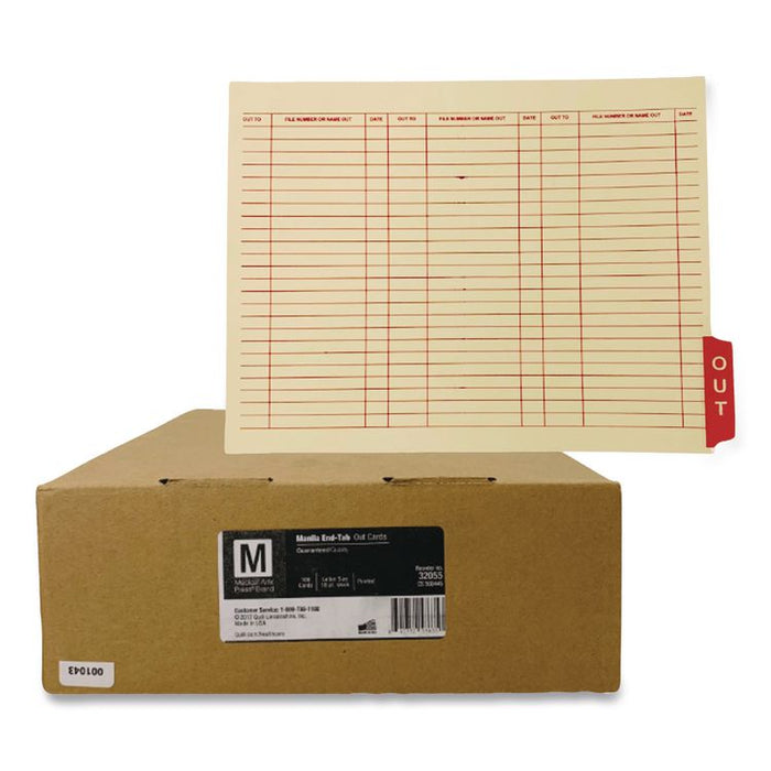 End Tab Out Cards, 12.25 x 9.5, Manila/Red, 100/Box