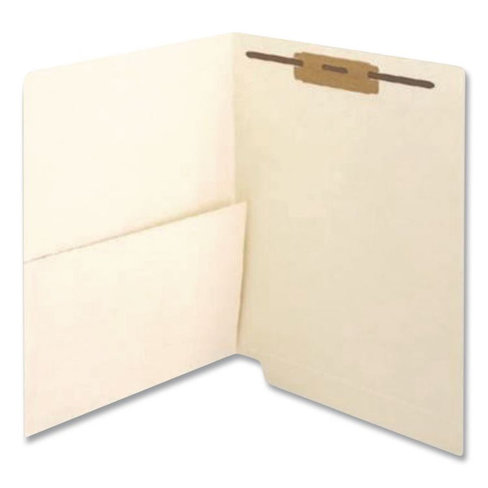 Slash Pocket End Tab Fastener Folders, Straight Tab, 1 Fastener, Letter Size, Manila, 50/Box