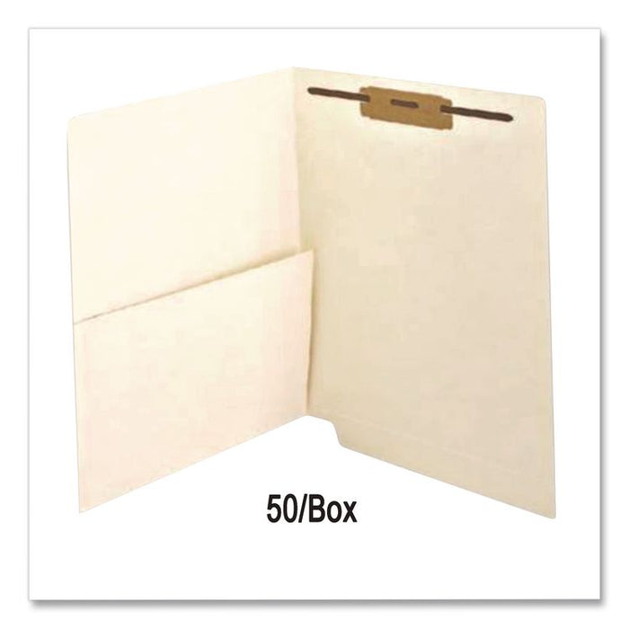 Slash Pocket End Tab Fastener Folders, Straight Tab, 1 Fastener, Letter Size, Manila, 50/Box