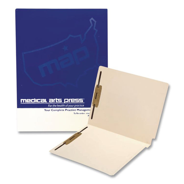 Mylar-Reinforced End Tab Fastener Folders, Straight Tab: Assorted, Expands 0.75", 2 Fasteners, Letter Size, Manila, 50/Box