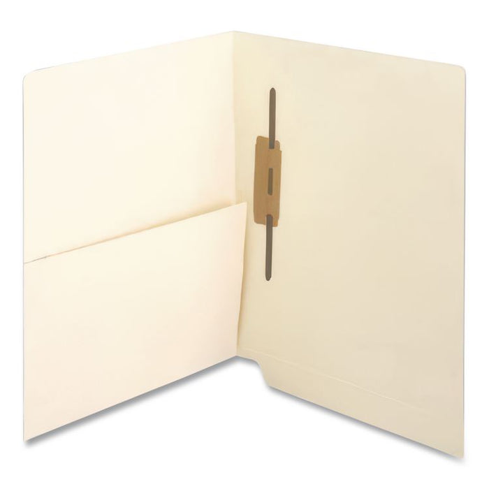 Slash Pocket End Tab Fastener Folders, Straight Tab, 1 Spine-Oriented Fastener, Letter Size, Manila, 50/Box