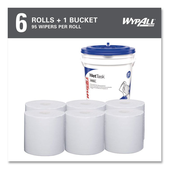 Power Clean Wipers for Solvents WetTask Customizable Wet Wiping System, 6 x 12, Unscented, 95/Roll, 6 Rolls/1 Bucket/Carton