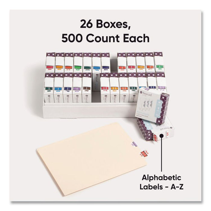 A-Z Color-Coded End Tab Filing Labels, A-Z, 1 x 1.25, White, 500/Roll, 26 Rolls/Box