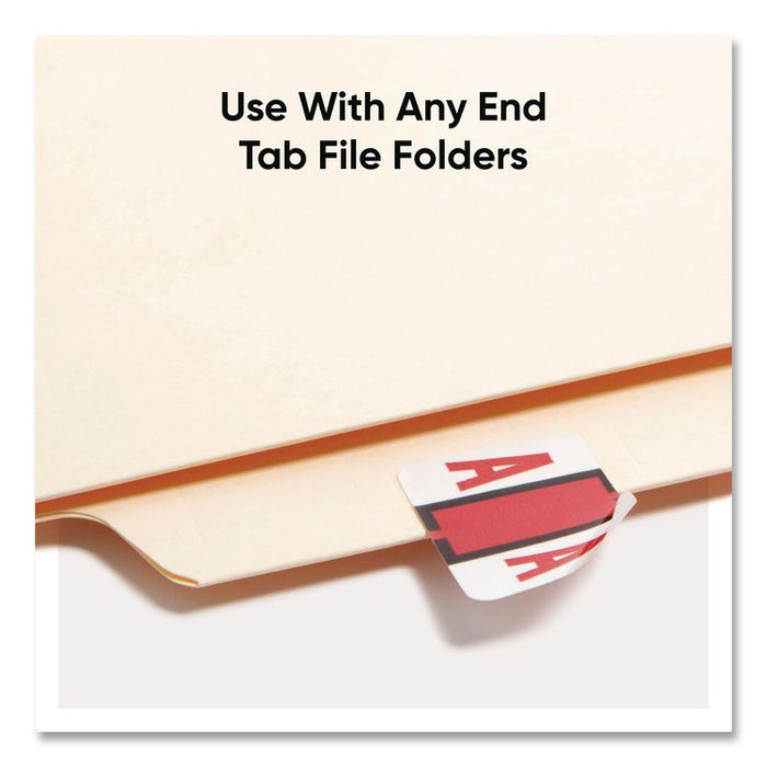A-Z Color-Coded End Tab Filing Labels, A-Z, 1 x 1.25, White, 500/Roll, 26 Rolls/Box