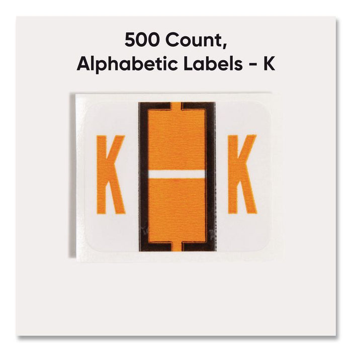 A-Z Color-Coded End Tab Filing Labels, K, 1 x 1.25, White, 500/Roll