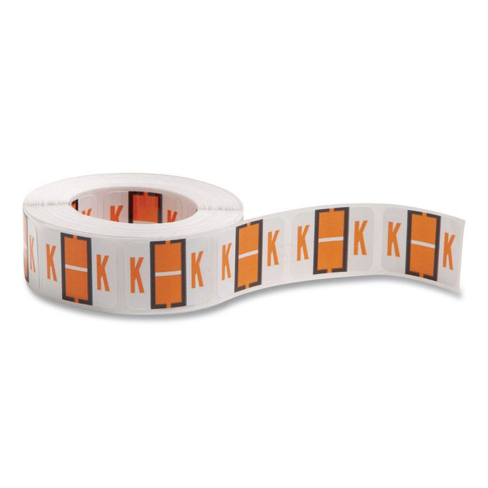 A-Z Color-Coded End Tab Filing Labels, K, 1 x 1.25, White, 500/Roll
