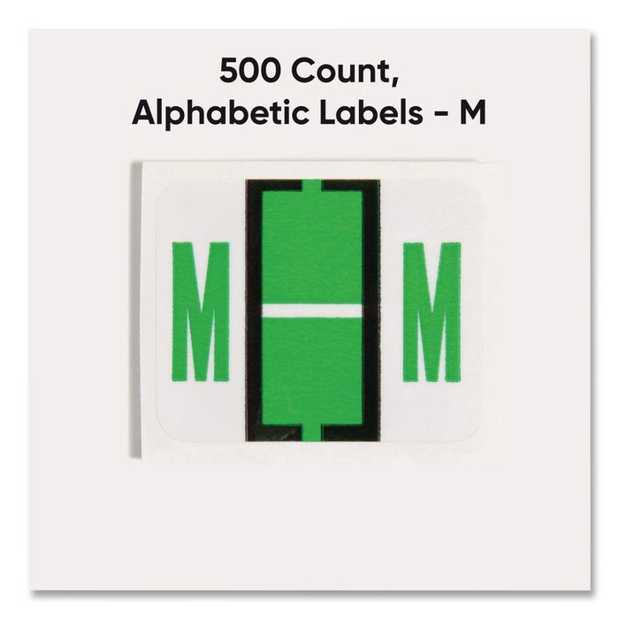 A-Z Color-Coded End Tab Filing Labels, M, 1 x 1.25, White, 500/Roll