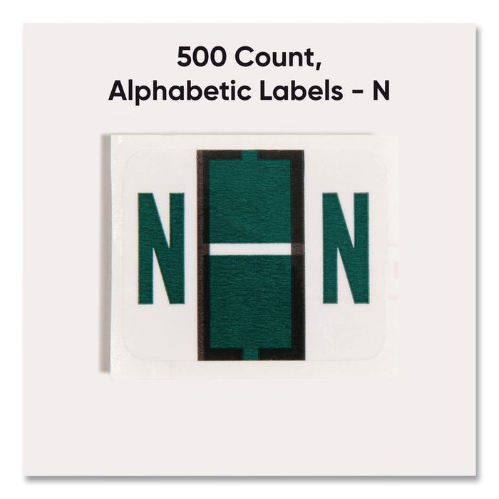 A-Z Color-Coded End Tab Filing Labels, N, 1 x 1.25, White, 500/Roll