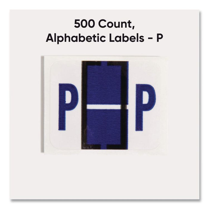 A-Z Color-Coded End Tab Filing Labels, P, 1 x 1.25, White, 500/Roll