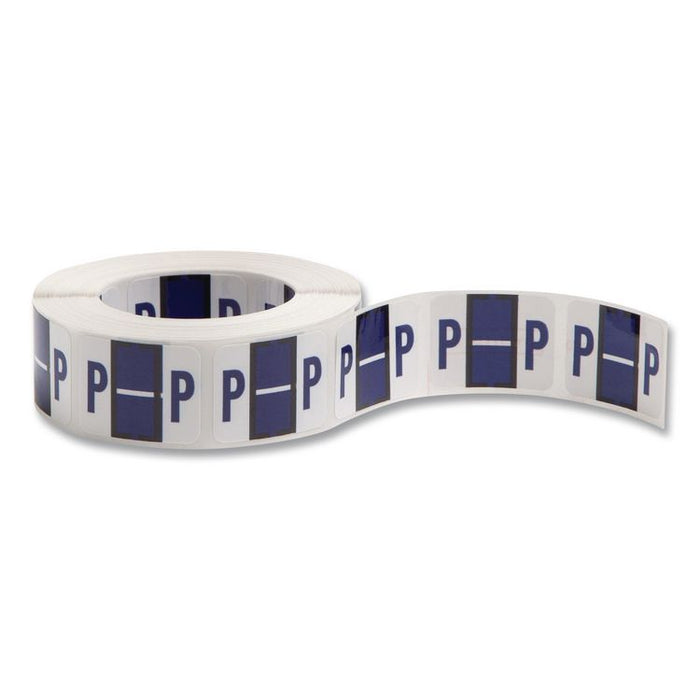 A-Z Color-Coded End Tab Filing Labels, P, 1 x 1.25, White, 500/Roll