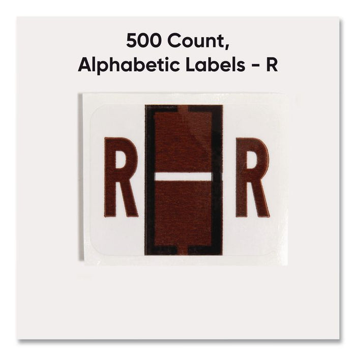 A-Z Color-Coded End Tab Filing Labels, R, 1 x 1.25, White, 500/Roll