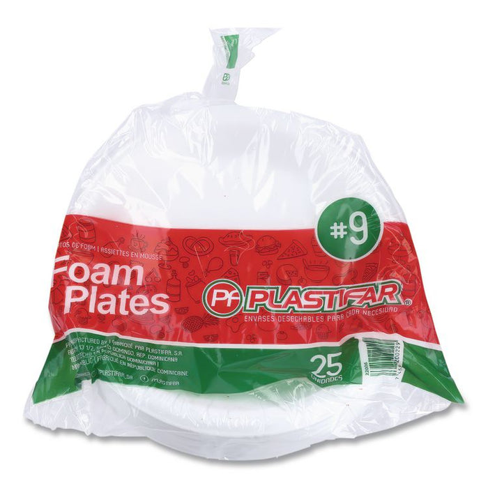 Foam Dinnerware, Plate, 9" dia, White, 25/Pack, 20 Packs/Carton