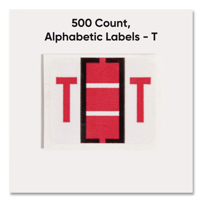 A-Z Color-Coded End Tab Filing Labels, T, 1 x 1.25, White, 500/Roll