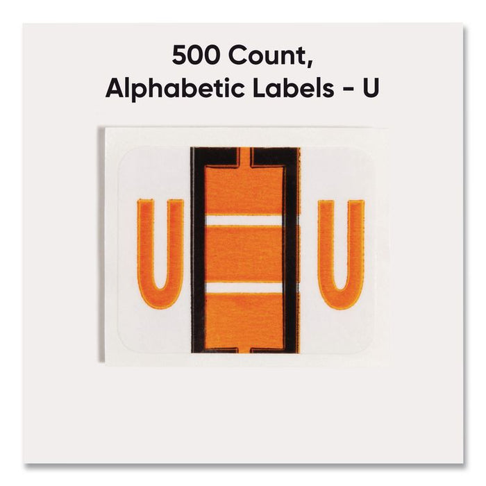 A-Z Color-Coded End Tab Filing Labels, U, 1 x 1.25, White, 500/Roll