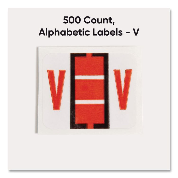 A-Z Color-Coded End Tab Filing Labels, V, 1 x 1.25, White, 500/Roll