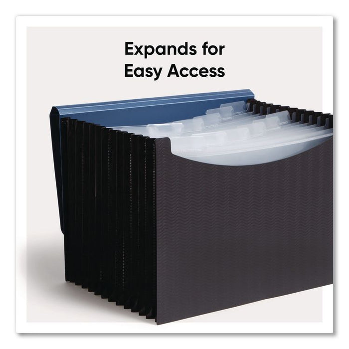 12-Pocket Poly Expanding File, 0.88" Expansion, 12 Sections, Cord/Hook Closure, 1/6-Cut Tabs, Letter Size, Black/Blue