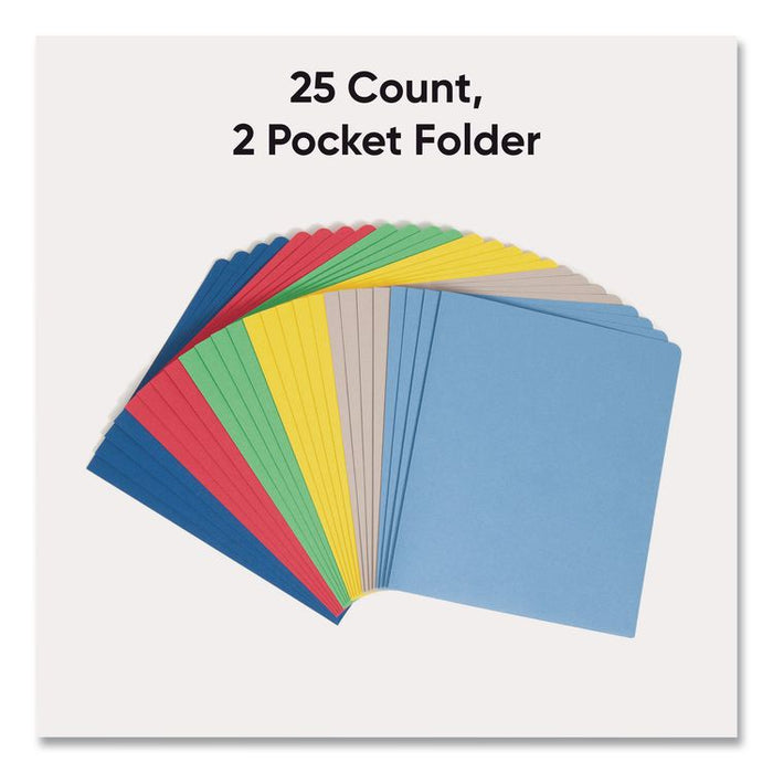 Two-Pocket Folders, Accommodates (100) 11 x 8.5 Sheets, Assorted Colors, 25/Box