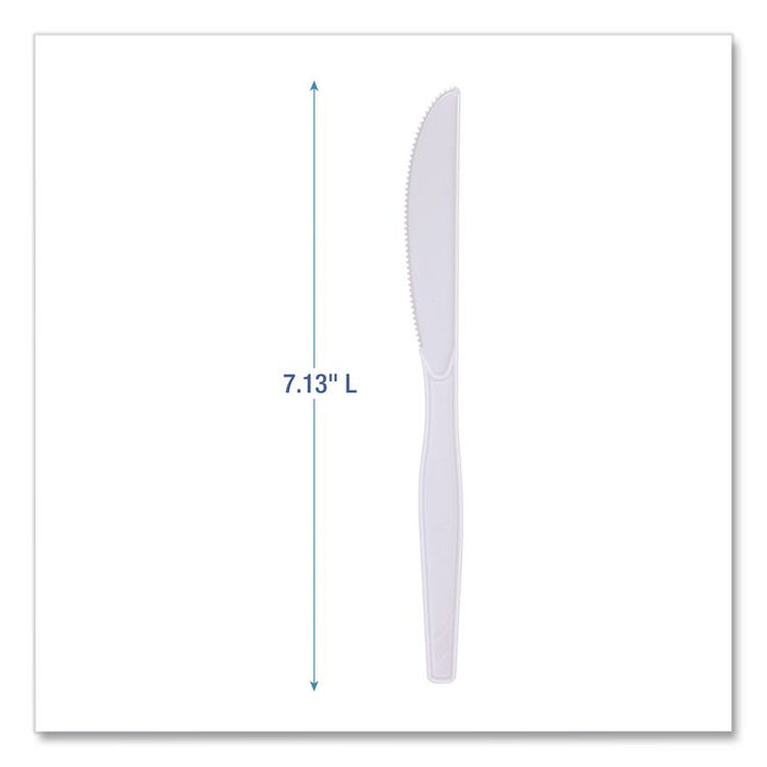 Mediumweight Polystyrene Cutlery, Knife, Plastic, White, 100/Box