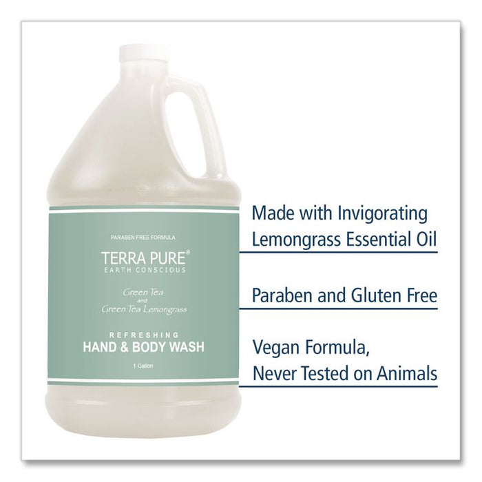 Terra Pure Body Wash Gallon, Green Tea Lemongrass, 1 gal Bottle, 4/Carton