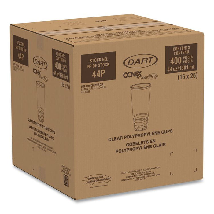 Conex ClearPro Plastic Cold Cups, ProPlanet Seal, 44 oz, Clear, 400/carton