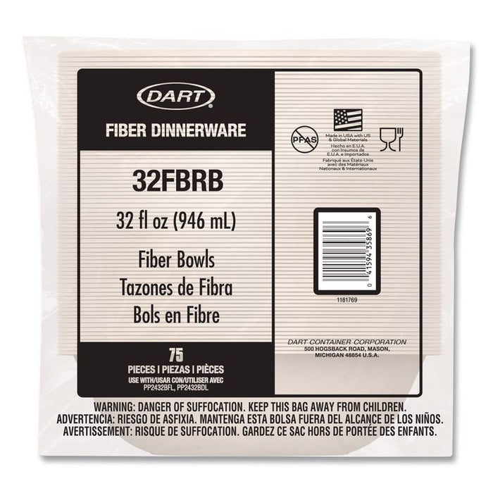 Compostable Fiber Containers, ProPlanet Seal, Bowl, 32 oz, Natural, 300/Carton