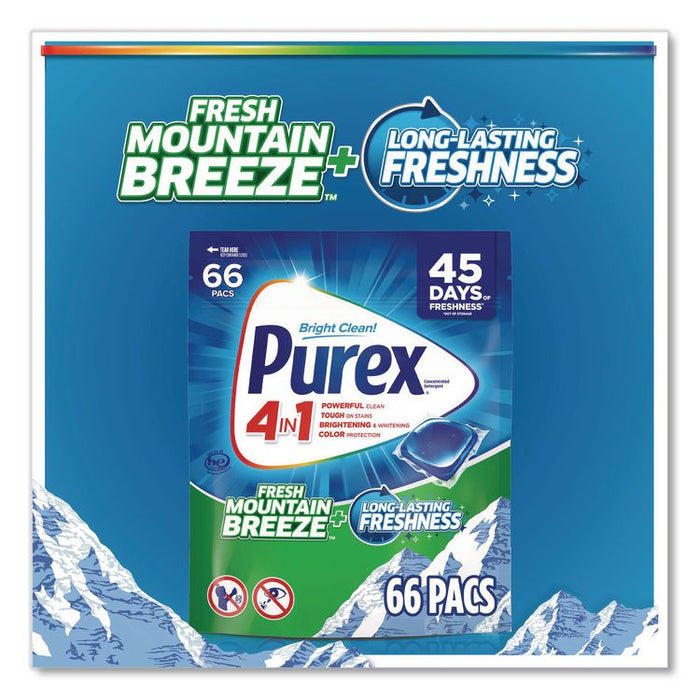4-in-1 HE Laundry Detergent Pacs, Fresh Mountain Breeze Scent, 66 Pods/Bag, 4 Bags/Carton