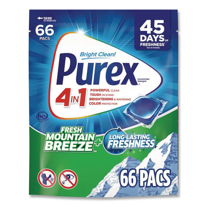 4-in-1 HE Laundry Detergent Pacs, Fresh Mountain Breeze Scent, 66 Pods/Bag, 4 Bags/Carton