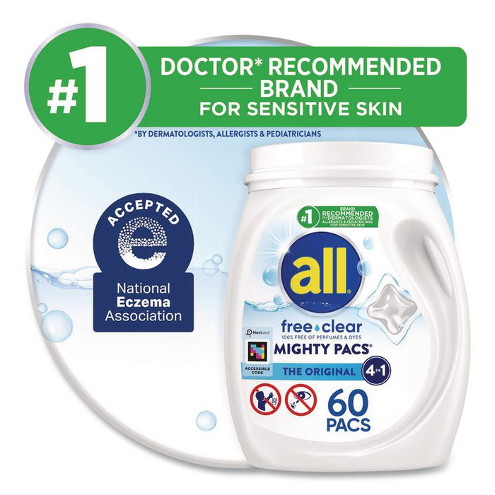 MIGHTY PACS Free Clear HE Laundry Detergent, 60 Pods/Tub, 4 Tubs/Carton