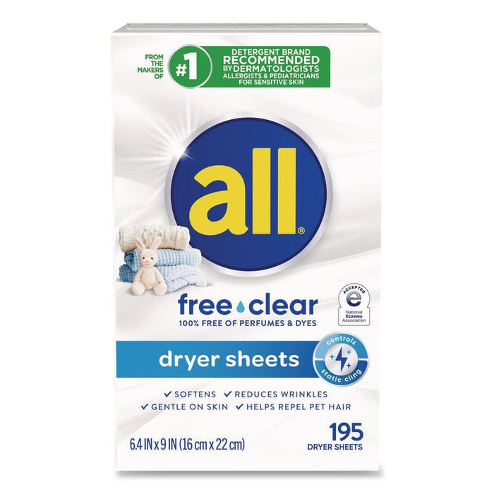 Free Clear Dryer Sheets, Fragrance Free, 195 Sheets/Pack, 6 Packs/Carton