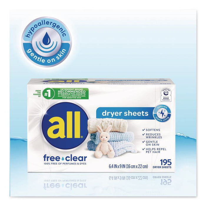 Free Clear Dryer Sheets, Fragrance Free, 195 Sheets/Pack, 6 Packs/Carton