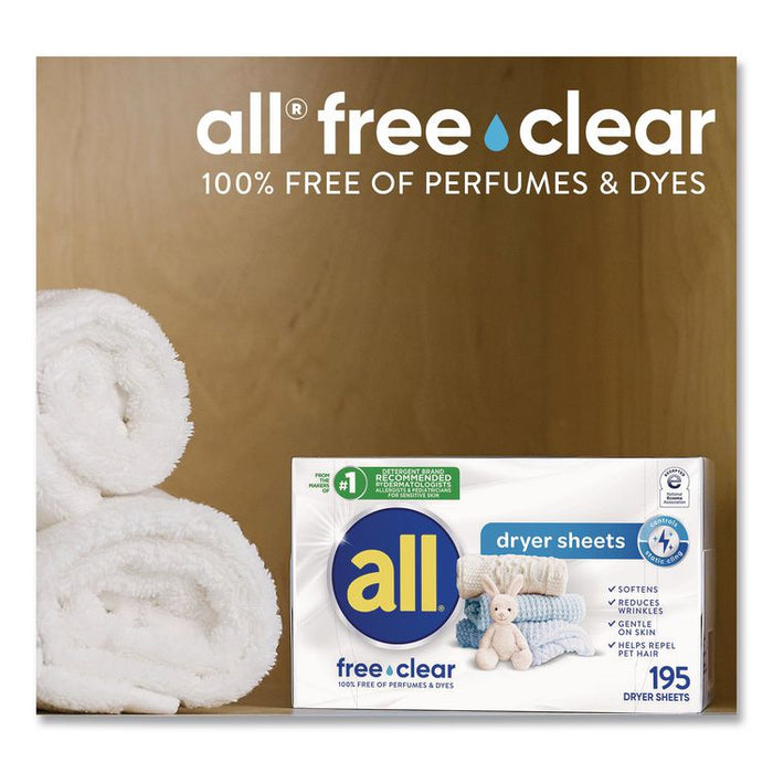 Free Clear Dryer Sheets, Fragrance Free, 195 Sheets/Pack, 6 Packs/Carton