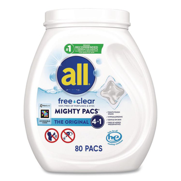 MIGHTY PACS Free Clear HE Laundry Detergent, 80 Pods/Tub, 4 Tubs/Carton