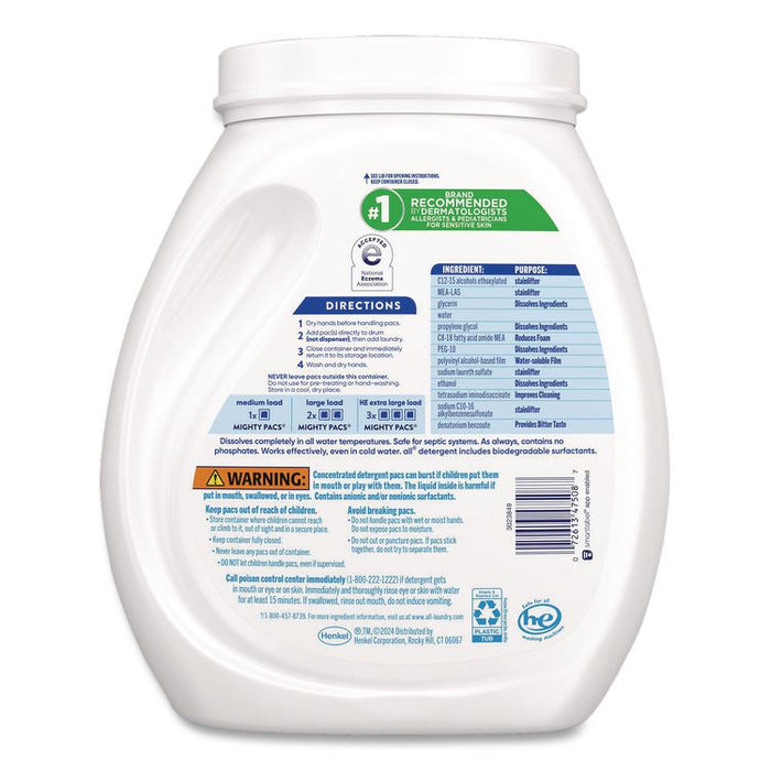 MIGHTY PACS Free Clear HE Laundry Detergent, 80 Pods/Tub, 4 Tubs/Carton